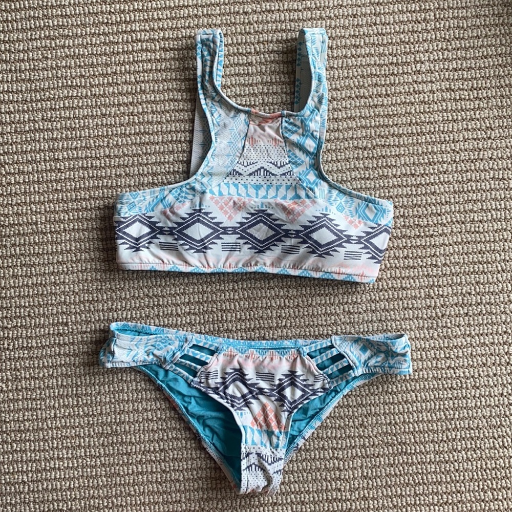 Rip Curl Aztec print halter top bikini